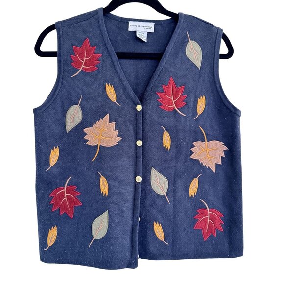 croft & barrow Jackets & Blazers - Vintage Croft & Barrow Women's Gray Fall Leaves Sleeveless Sweater Vest Size M